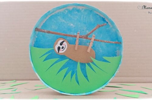 Activité manuelle et créative enfants - Fabriquer un culbuto Paresseux en récup - Jeu et bricolage Fait maison - Boite à camembert, papier, peinture à l'éponge, branche - Animaux de la jungle et de la forêt - Récup - Brésil - recyclage - Bricolage DIY et Créativité - arts visuels Elémentaire, Cycle 2 ou 3 - Découverte d'un pays, géographie - Amérique du Sud - mslf