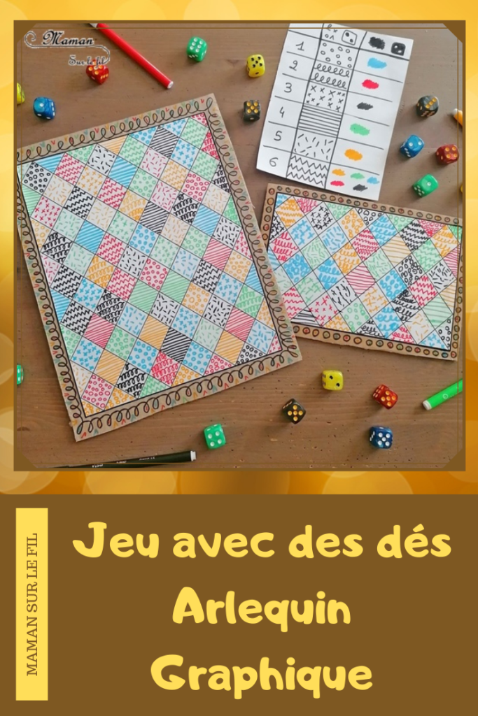 Activité manuelle et créative enfants - Jeu de graphisme avec des dés - Arlequin Graphique pour le Carnaval - Travail des couleurs, des graphismes en préalable à l'écriture, les chiffres, nombres et reconnaissance des constellations du dé - Activité pédagogique et éducative - Dénombrement -Récup et recyclage - Cadre en carton décoré - Mardi-gras - Brésil et Carnaval de Rio - Bricolage DIY et Créativité - Maternelle - arts visuels Elémentaire, Cycle 1 ou 2 - Découverte d'un pays, géographie - Amérique du Sud - mslf