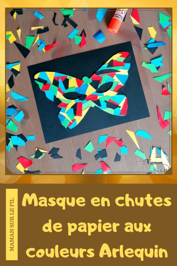 Activité manuelle et créative enfants - Fabriquer un masque avec des chutes de papier - Couleurs Arlequin - Récup et recyclage - Découpage et collage - Pour le carnaval ou mardi-gras - Technique type mosaique - Brésil et Carnaval de Rio - Bricolage DIY et Créativité - Masques fait maison pour la maternelle - arts visuels Elémentaire, Cycle 1 ou 2 - Découverte d'un pays, géographie - Amérique du Sud - mslf