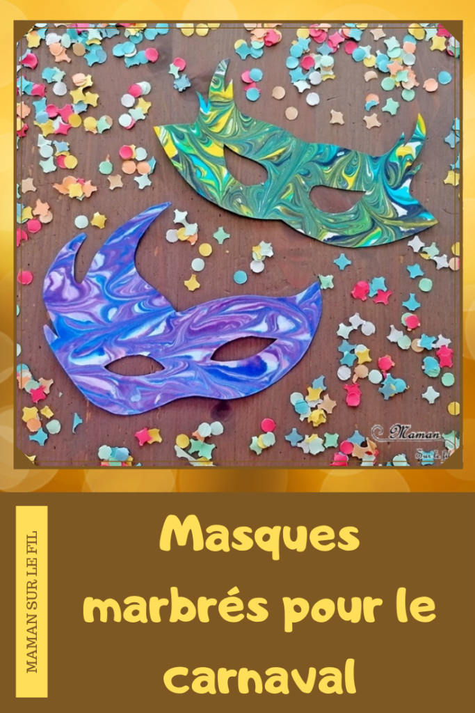 Activité manuelle et créative enfants - Fabriquer des masques marbrés pour le carnaval ou mardi-gras - Technique Mousse à raser et encre pour de jolies marbrures - Brésil et Carnaval de Rio - Bricolage DIY et Créativité - Masques fait maison pour la maternelle - arts visuels Elémentaire, Cycle 1 ou 2 - Découverte d'un pays, géographie - Amérique du Sud - mslf