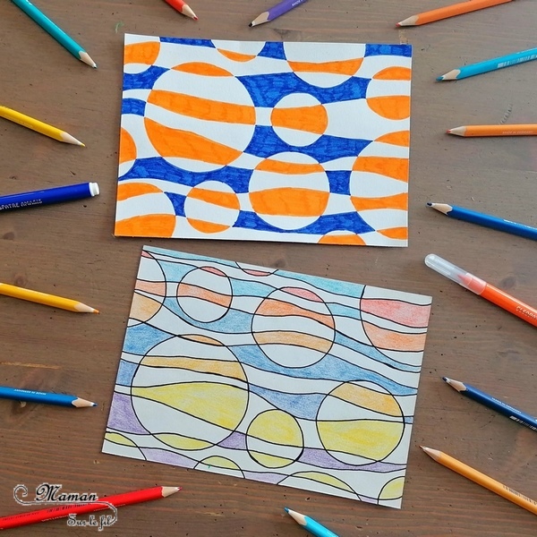 Activité manuelle et créative enfants - Art visuel autour des cercles, lignes et couleurs - Couleurs chaudes et froides - Dégradés de couleurs - Coloriage - feutres ou crayons de couleur - Technique d'arts plastiques - Peinture - Maternelle - arts visuels Elémentaire, Cycle 1, 2 ou 3 - mslf