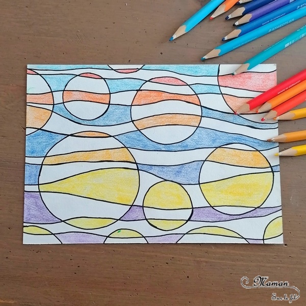 Activité manuelle et créative enfants - Art visuel autour des cercles, lignes et couleurs - Couleurs chaudes et froides - Dégradés de couleurs - Coloriage - feutres ou crayons de couleur - Technique d'arts plastiques - Peinture - Maternelle - arts visuels Elémentaire, Cycle 1, 2 ou 3 - mslf