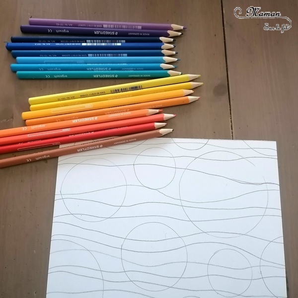 Activité manuelle et créative enfants - Art visuel autour des cercles, lignes et couleurs - Couleurs chaudes et froides - Dégradés de couleurs - Coloriage - feutres ou crayons de couleur - Technique d'arts plastiques - Peinture - Maternelle - arts visuels Elémentaire, Cycle 1, 2 ou 3 - mslf