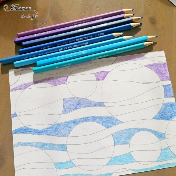 Activité manuelle et créative enfants - Art visuel autour des cercles, lignes et couleurs - Couleurs chaudes et froides - Dégradés de couleurs - Coloriage - feutres ou crayons de couleur - Technique d'arts plastiques - Peinture - Maternelle - arts visuels Elémentaire, Cycle 1, 2 ou 3 - mslf