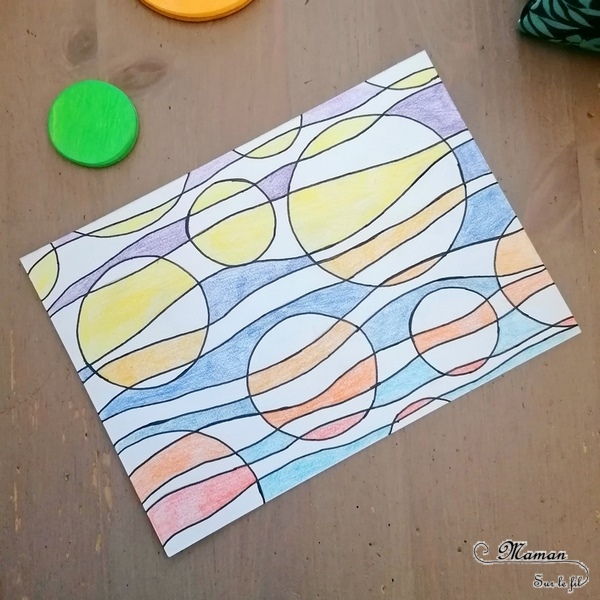 Activité manuelle et créative enfants - Art visuel autour des cercles, lignes et couleurs - Couleurs chaudes et froides - Dégradés de couleurs - Coloriage - feutres ou crayons de couleur - Technique d'arts plastiques - Peinture - Maternelle - arts visuels Elémentaire, Cycle 1, 2 ou 3 - mslf