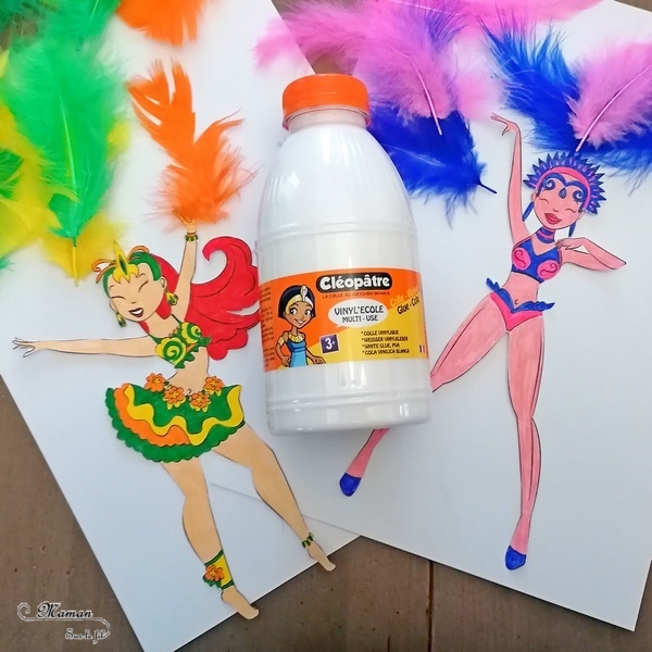 Activité manuelle et créative enfants - Danseuses brésiliennes avec des plumes - Carnaval de Rio, Samba - Mardi-Gras - Coloriage, découpage, collage, jeu sur les couleurs - Brésil et Carnaval de Rio - Bricolage DIY et Créativité - Maternelle - arts visuels Elémentaire, Cycle 1 ou 2 - Découverte d'un pays, géographie - Amérique du Sud - mslf