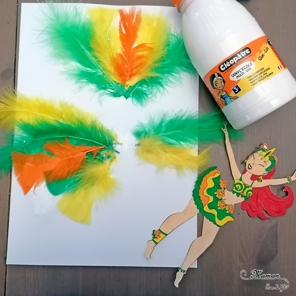 Activité manuelle et créative enfants - Danseuses brésiliennes avec des plumes - Carnaval de Rio, Samba - Mardi-Gras - Coloriage, découpage, collage, jeu sur les couleurs - Brésil et Carnaval de Rio - Bricolage DIY et Créativité - Maternelle - arts visuels Elémentaire, Cycle 1 ou 2 - Découverte d'un pays, géographie - Amérique du Sud - mslf