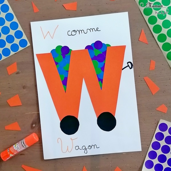 Abécédaire créatif - W comme Wagon et WC - activité manuelle et créative enfants - Découpage et collage de papier et de gommettes pour le wagon de marchandises - Train - Dessin sur du papier toilettes pour WC - apprentissage lettres alphabet - maternelle - Alphabets lettres creuses gratuit - créative - Projet Maternelle Cycle 1 - mslf