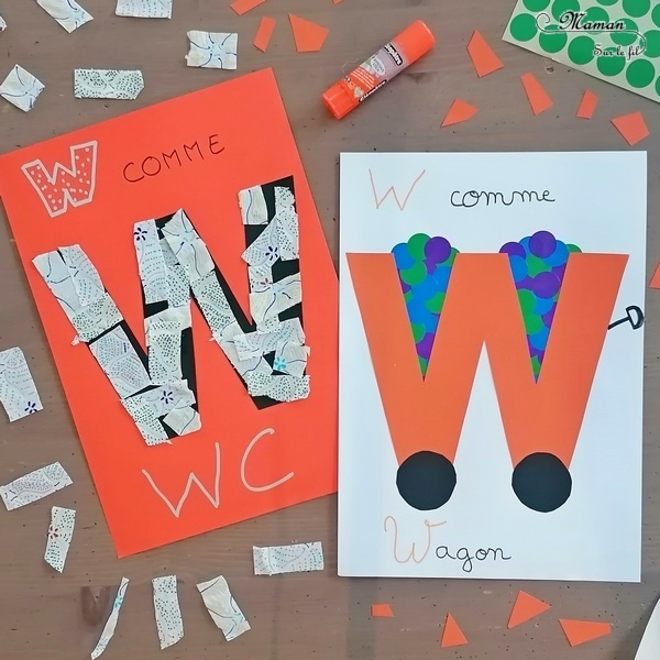 Abécédaire créatif - W comme Wagon et WC - activité manuelle et créative enfants - Découpage et collage de papier et de gommettes pour le wagon de marchandises - Train - Dessin sur du papier toilettes pour WC - apprentissage lettres alphabet - maternelle - Alphabets lettres creuses gratuit - créative - Projet Maternelle Cycle 1 - mslf