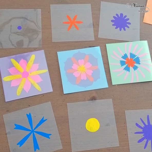 Activité manuelle et créative enfants - Fabriquer un jeu DIY pour inventer, créer et imaginer plein de fleurs - Bricolage Fait Maison avec des transparents - Feuilles plastiques transparentes - Marqueurs peinture - Couleurs - Saisons - Bricolage et Créativité - Peut être utilisé en reproduction de modèle - Atelier autonome maternelle - Cycle 1, 2 - Nature et Printemps - mslf