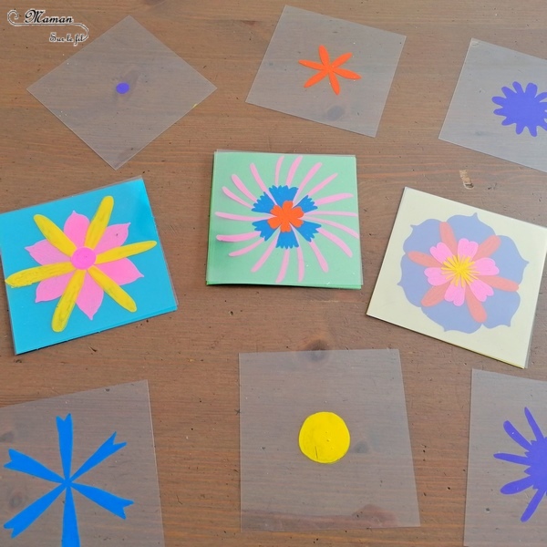 Activité manuelle et créative enfants - Fabriquer un jeu DIY pour inventer, créer et imaginer plein de fleurs - Bricolage Fait Maison avec des transparents - Feuilles plastiques transparentes - Marqueurs peinture - Couleurs - Saisons - Bricolage et Créativité - Peut être utilisé en reproduction de modèle - Atelier autonome maternelle - Cycle 1, 2 - Nature et Printemps - mslf