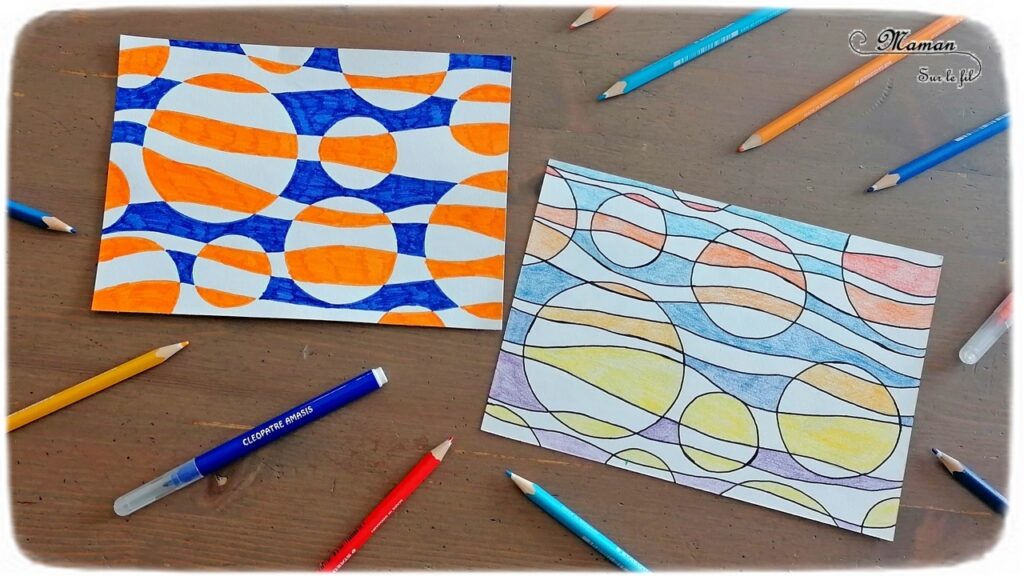 Activité manuelle et créative enfants - Art visuel autour des cercles, lignes et couleurs - Couleurs chaudes et froides - Dégradés de couleurs - Coloriage - feutres ou crayons de couleur - Technique d'arts plastiques - Peinture - Maternelle - arts visuels Elémentaire, Cycle 1, 2 ou 3 - mslf