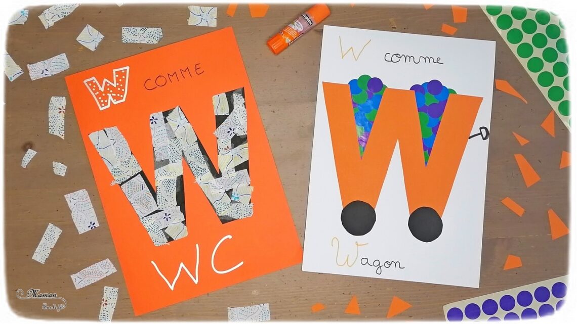 Abécédaire créatif - W comme Wagon et WC - activité manuelle et créative enfants - Découpage et collage de papier et de gommettes pour le wagon de marchandises - Train - Dessin sur du papier toilettes pour WC - apprentissage lettres alphabet - maternelle - Alphabets lettres creuses gratuit - créative - Projet Maternelle Cycle 1 - mslf