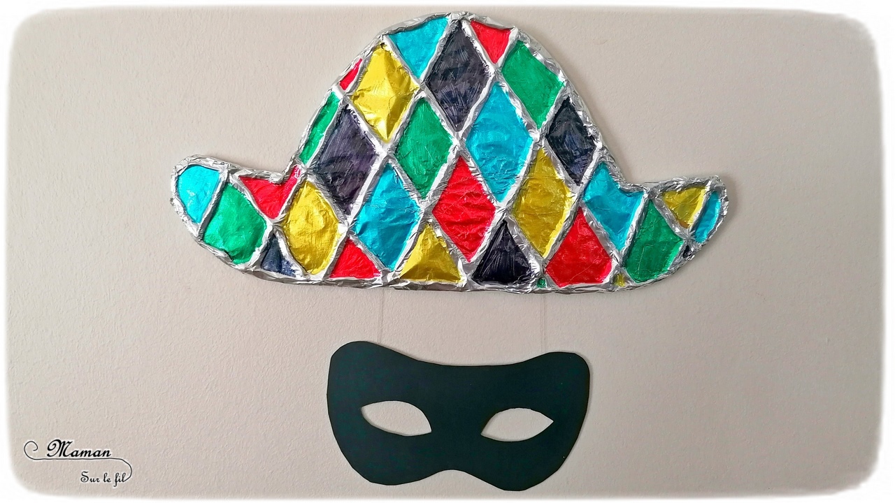 Gabarit Masque Arlequin à Imprimer Suspension Arlequin en papier aluminium {Activité} - Maman Sur Le Fil