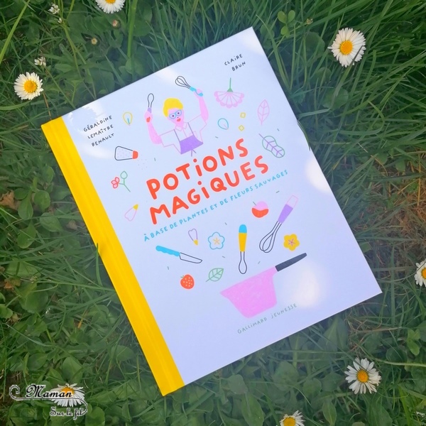 Livre enfants - Potions Magiques chez Gallimard Jeunesse - Géraldine Lemaître Renault et Claire Brun - 30 recettes à base de plantes et fleurs sauvages - cueillette au fil des 4 saisons - vertus des plantes et de la nature - sirops, limonades, guimauves, tisanes, ...) - conseils pour la cueillette, comment cuisiner et conserver - connaissances sur les plantes et fleurs - cycle de la nature, bon pour le corps - écologie et récup' - Magie - test et avis - cycles 1 et 2 - Maternelle - mslf