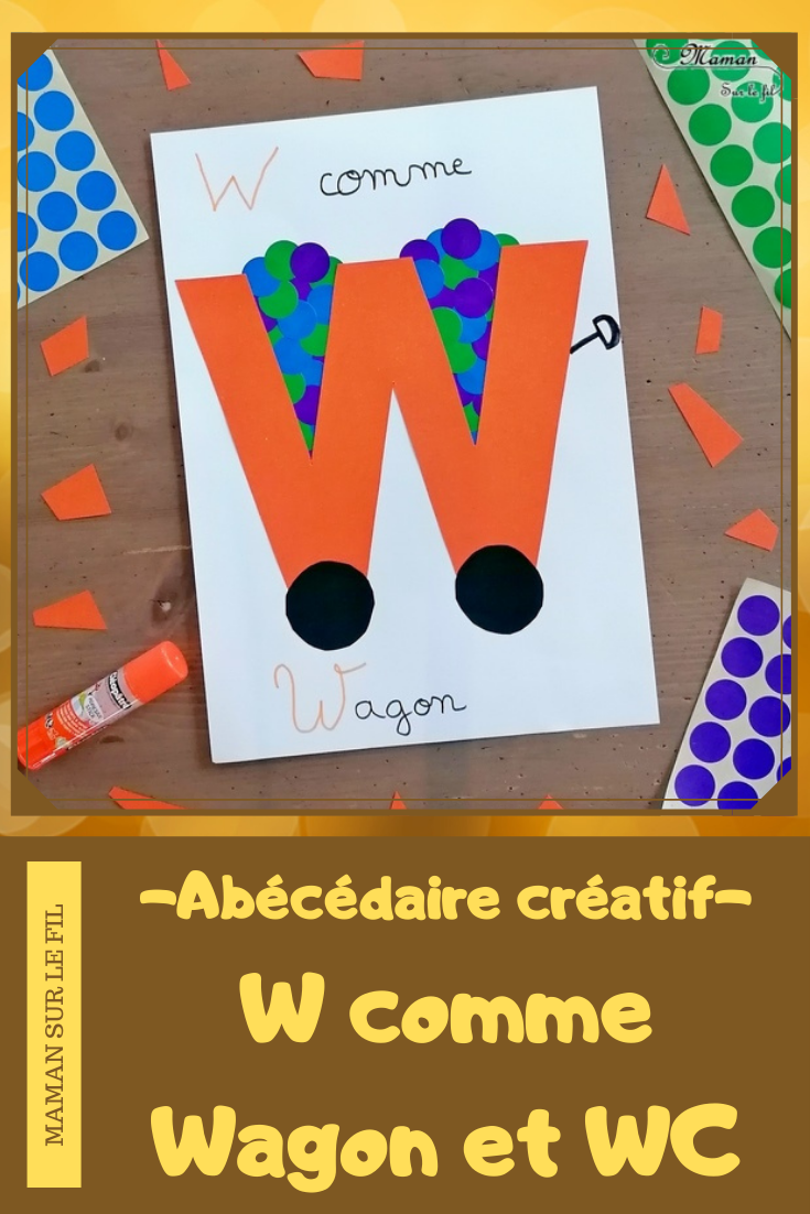 Abécédaire créatif - W comme Wagon et WC - activité manuelle et créative enfants - Découpage et collage de papier et de gommettes pour le wagon de marchandises - Train - Dessin sur du papier toilettes pour WC - apprentissage lettres alphabet - maternelle - Alphabets lettres creuses gratuit - créative - Projet Maternelle Cycle 1 - mslf