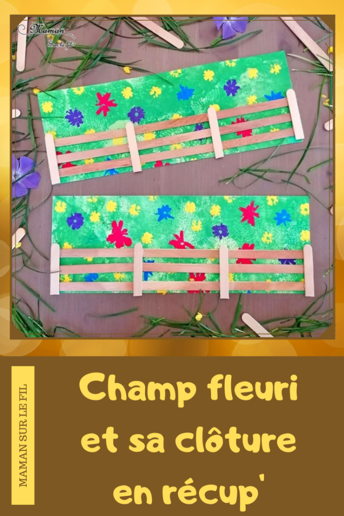 Activité manuelle et créative enfants - Peindre un champs printanier fleuri avec sa clôture en récup' - Peinture au ballon pour le fond - Peinture avec des pailles pour les fleurs - Barrière en bâtonnets de glace en bois - recyclage - Printemps, pré, herbe et Fleurs - Surcyclage - Bricolage et Créativité - arts visuels Elémentaire, maternelle, Cycle 1, 2 - Nature - mslf