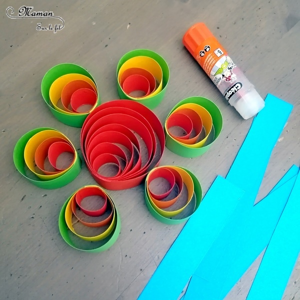 Activité manuelle et créative enfants - Fabriquer une fleur Arc-en-ciel avec des ronds de papier - Cercles et couleurs - Découpage et Collage - Initiation au quilling- Saisons - Printemps et Fleurs - Récup' - Utilisation des chutes de papier - Récup et surcyclage - Bricolage et Créativité - arts visuels Elémentaire, maternelle, Cycle 1, 2 - Nature - mslf