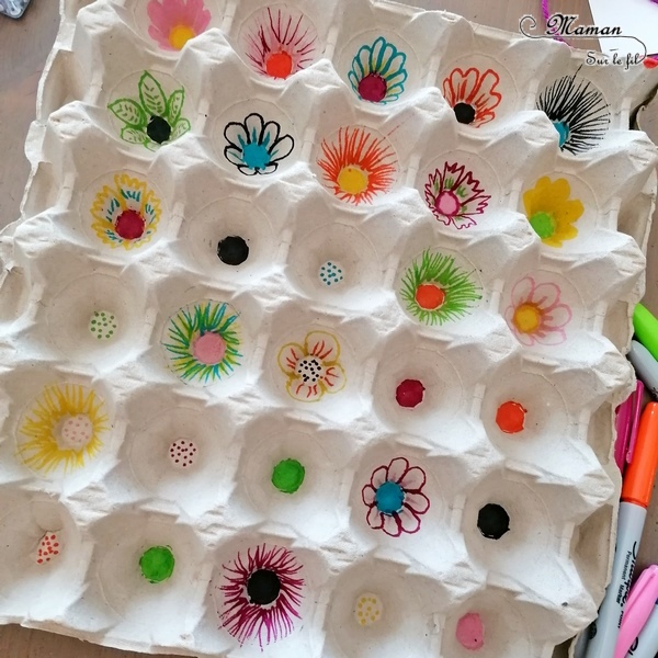 Activité manuelle et créative enfants - Abeille butineuse - Fabriquer un jeu DIY de codage autour des fleurs et du printemps - Récup - Boite à oeufs et dessin - Repérage dans l'espace, parcours codés, mathématiques ludiques et Logique - observation et discrimination visuelle - atelier autonome et autocorrectif maternelle et cycle 2 - CP CE1 CE2 - Bricolage Fait Maison - Animaux, Insectes et Nature - Couleurs - Créativité - Maternelle et élémentaire - Cycles 1 et 2 - mslf