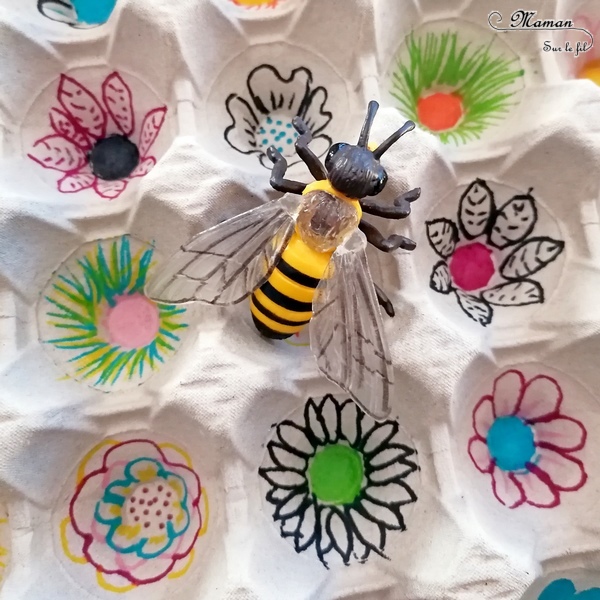 Activité manuelle et créative enfants - Abeille butineuse - Fabriquer un jeu DIY de codage autour des fleurs et du printemps - Récup - Boite à oeufs et dessin - Repérage dans l'espace, parcours codés, mathématiques ludiques et Logique - observation et discrimination visuelle - atelier autonome et autocorrectif maternelle et cycle 2 - CP CE1 CE2 - Bricolage Fait Maison - Animaux, Insectes et Nature - Couleurs - Créativité - Maternelle et élémentaire - Cycles 1 et 2 - mslf