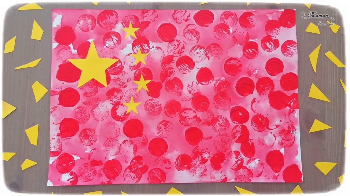 Activité créative et manuelle enfants - Reproduire le drapeau chinois à l'encre et en peinture au bouchon en liège - Technique ludique - Gommettes et découpage pour les étoiles - Créativité - Asie et Chine - Découverte d'un pays - Espace et géographie - arts visuels et atelier maternelle et Cycle 1 et 2 - mslf