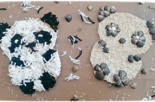 Activité créative et manuelle enfants - Collage - Pandas en deux façons - Riz et coquillage - Laine - Noir et Blanc - Nature, récup, carton, land art - découpage - Créativité - Animaux Montagne - Asie et Chine - Découverte d'un pays - Espace et géographie - arts visuels et atelier maternelle et Cycle 1 et 2 - mslf