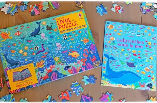 Coffret Livre et Puzzle - Labyrinthes sous la mer chez Usborne - Puzzle de 200 pièces avec labyrinthe sur le thème de la mer et des océans - Cahier de jeux de labyrinthes - Animaux marins - test et avis - Saisons et été - Elémentaire cycle 2 mslf