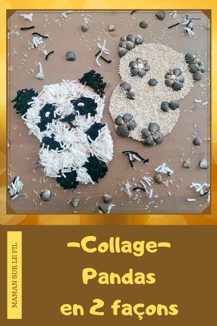 Activité créative et manuelle enfants - Collage - Pandas en deux façons - Riz et coquillage - Laine - Noir et Blanc - Nature, récup, carton, land art - découpage - Créativité - Animaux Montagne - Asie et Chine - Découverte d'un pays - Espace et géographie - arts visuels et atelier maternelle et Cycle 1 et 2 - mslf