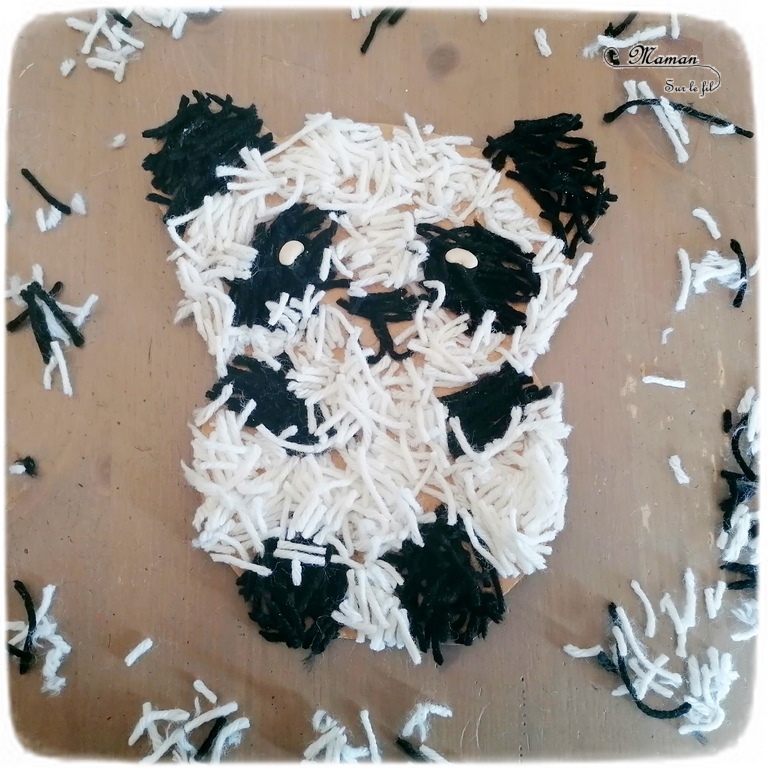 Activité créative et manuelle enfants - Collage - Pandas en deux façons - Riz et coquillage - Laine - Noir et Blanc - Nature, récup, carton, land art - découpage - Créativité - Animaux Montagne - Asie et Chine - Découverte d'un pays - Espace et géographie - arts visuels et atelier maternelle et Cycle 1 et 2 - mslf