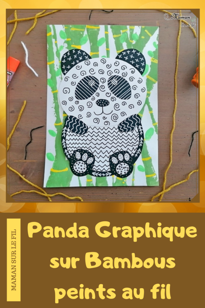 Activité créative et manuelle enfants - Panda graphique Noir et Blanc sur bambous peints au fil et en empreintes de doigts - Branches et dessin - Graphisme et dessin - Prémices à l'écriture - Découpage collage et motricité fine - Créativité - Asie et Chine - Découverte d'un pays - Espace et géographie - arts visuels et atelier maternelle et Cycle 1 et 2 - mslf