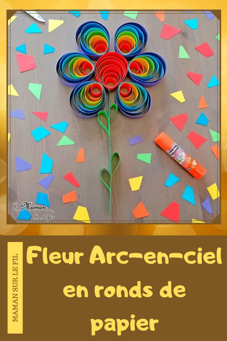 Activité manuelle et créative enfants - Fabriquer une fleur Arc-en-ciel avec des ronds de papier - Cercles et couleurs - Découpage et Collage - Initiation au quilling- Saisons - Printemps et Fleurs - Récup' - Utilisation des chutes de papier - Récup et surcyclage - Bricolage et Créativité - arts visuels Elémentaire, maternelle, Cycle 1, 2 - Nature - mslf