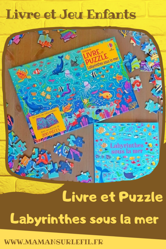 Coffret Livre et Puzzle - Labyrinthes sous la mer chez Usborne - Puzzle de 200 pièces avec labyrinthe sur le thème de la mer et des océans - Cahier de jeux de labyrinthes - Animaux marins - test et avis - Saisons et été - Elémentaire cycle 2 mslf