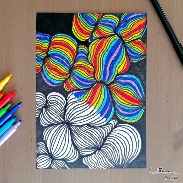 Activité créative et manuelle enfants et adultes - A la découverte de art-thérapie et du concept du zentangle - Dessin et coloriage en Noir et Blanc - Coloriage Arc-en-ciel - Graphisme - Détente relaxation temps pour soi - Traiter anxiété et stress - Création livre - invitation à créer - Créativité - arts visuels et atelier maternelle et élémentaire - adaptable pour Cycle 1, 2, 3 - émotions - mslf