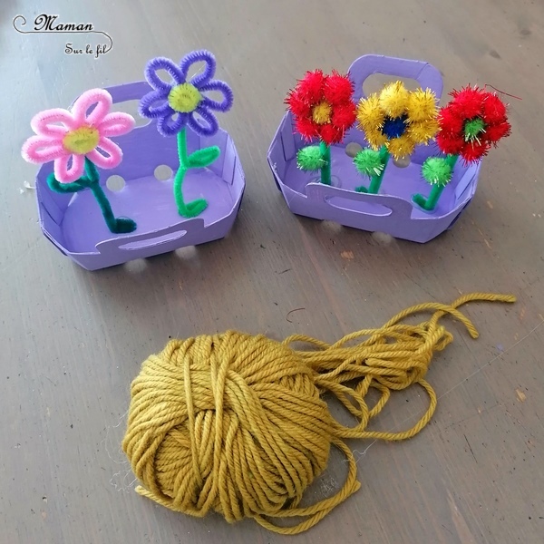 Activité manuelle et créative enfants - Fabriquer des mini jardinières de fleurs en récup - Petits paniers en carton - Recyclage - Peinture - Fleurs en fils chenille et pompons - Laine et découpage - Printemps - Décoration DIY et Fait Maison - Créativité - arts visuels Elémentaire, maternelle, Cycle 1, 2 - Nature - mslf