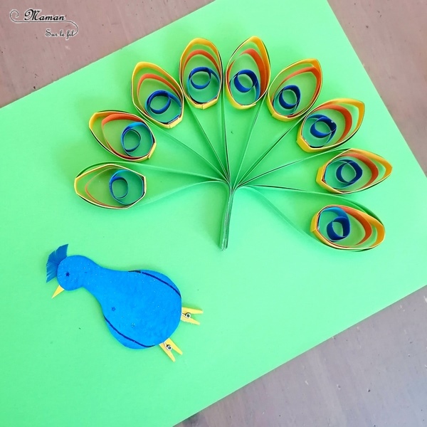 Activité manuelle et créative enfants - Fabriquer un paon avec des ronds de papier - Cercles et couleurs - Découpage et Collage - Initiation au quilling- Animaux de la ferme et oiseaux - Récup' - Utilisation des chutes de papier - Surcyclage et peinture - Bricolage et Créativité - arts visuels Elémentaire, maternelle, Cycle 1, 2 - Asie et Chine - mslf