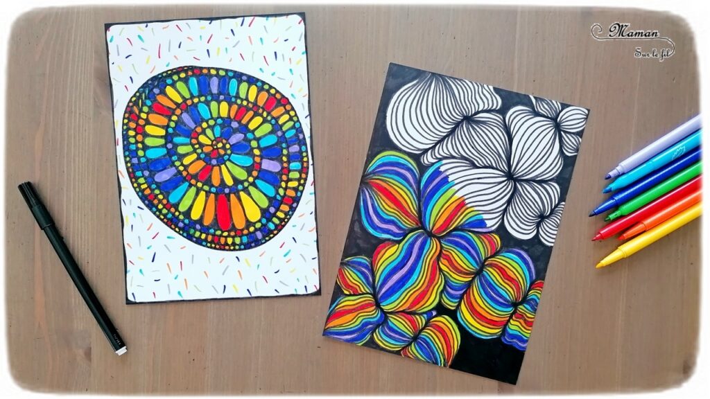 Activité créative et manuelle enfants et adultes - A la découverte de art-thérapie et du concept du zentangle - Dessin et coloriage en Noir et Blanc - Coloriage Arc-en-ciel - Graphisme - Détente relaxation temps pour soi - Traiter anxiété et stress - Création livre - invitation à créer - Créativité - arts visuels et atelier maternelle et élémentaire - adaptable pour Cycle 1, 2, 3 - émotions - mslf