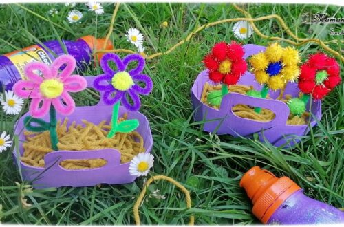 Activité manuelle et créative enfants - Fabriquer des mini jardinières de fleurs en récup - Petits paniers en carton - Recyclage - Peinture - Fleurs en fils chenille et pompons - Laine et découpage - Printemps - Décoration DIY et Fait Maison - Créativité - arts visuels Elémentaire, maternelle, Cycle 1, 2 - Nature - mslf