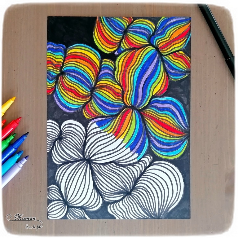 Activité créative et manuelle enfants et adultes - A la découverte de art-thérapie et du concept du zentangle - Dessin et coloriage en Noir et Blanc - Coloriage Arc-en-ciel - Graphisme - Détente relaxation temps pour soi - Traiter anxiété et stress - Création livre - invitation à créer - Créativité - arts visuels et atelier maternelle et élémentaire - adaptable pour Cycle 1, 2, 3 - émotions - mslf