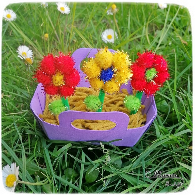 Activité manuelle et créative enfants - Fabriquer des mini jardinières de fleurs en récup - Petits paniers en carton - Recyclage - Peinture - Fleurs en fils chenille et pompons - Laine et découpage - Printemps - Décoration DIY et Fait Maison - Créativité - arts visuels Elémentaire, maternelle, Cycle 1, 2 - Nature - mslf