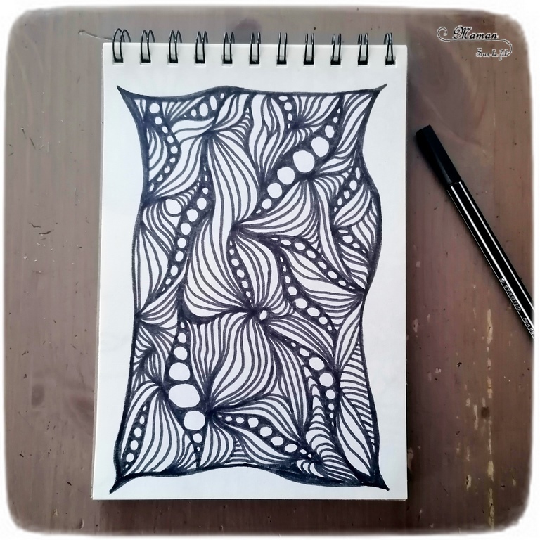 Récapitulatif Idées de dessins de Art-Thérapie - Zen Art ou encore Zentangle - Inspiration - Noir et blanc et couleurs - idées activités enfants et adultes - Dessin, graphisme, coloriage - Relaxation, émotions, gestion du stress et des angoisses - récap sur le fil - mslf