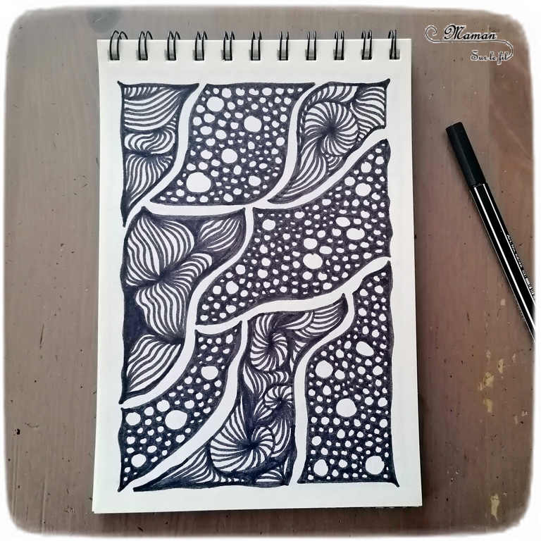 Récapitulatif Idées de dessins de Art-Thérapie - Zen Art ou encore Zentangle - Inspiration - Noir et blanc et couleurs - idées activités enfants et adultes - Dessin, graphisme, coloriage - Relaxation, émotions, gestion du stress et des angoisses - récap sur le fil - mslf