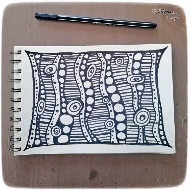 Récapitulatif Idées de dessins de Art-Thérapie - Zen Art ou encore Zentangle - Inspiration - Noir et blanc et couleurs - idées activités enfants et adultes - Dessin, graphisme, coloriage - Relaxation, émotions, gestion du stress et des angoisses - récap sur le fil - mslf