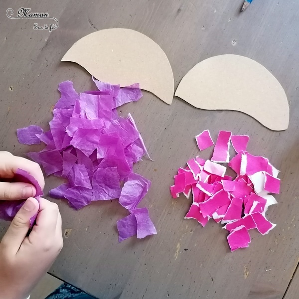 Activité créative et manuelle enfants - Méduses Girly en récup' - Fabriquer des suspensions en recyclant des emballages cadeau - Carton, papier de soir, sac kraft déchiré, ruban bolduc, laine - Rose, violet et paillettes - Yeux mobiles - Thèmes animaux marins, plage et été - - Motricité pour le déchirage et le passage de la laine, collage - Tissage - - Surcyclage et Créativité - arts visuels et atelier maternelle et Cycle 1 et 2 - mslf