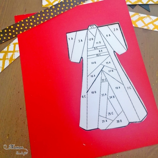 Activité manuelle et créative enfants - Fabriquer une carte Habit traditionnel chinois en Iris Folding - Technique hollandaise de pliage, collage, découpage de papier pour faire de jolies cartes - Utilisation des chutes de papier - Récup - Asie et Chine - Vêtements - Suivi d'un modèle, gabarit - recyclage - Bricolage et Créativité - arts visuels Elémentaire, Cycle 2 ou 3 - Découverte d'un pays, géographie - mslf