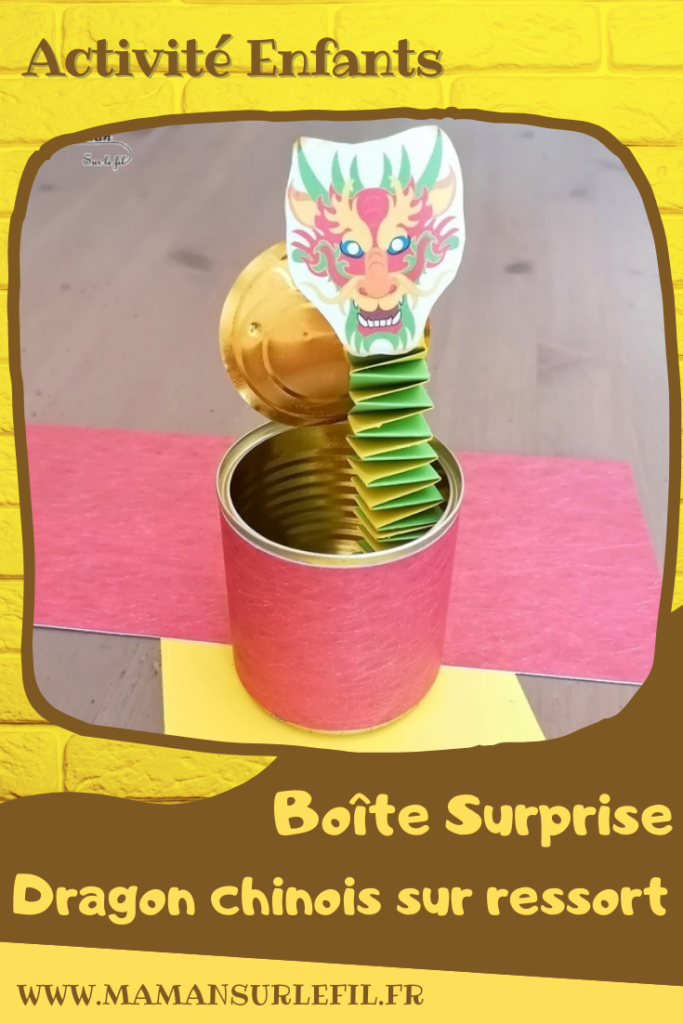 Activité créative, manuelle enfants - Bricolage ludique d'une boîte surprise avec dragon chinois sur ressort - boite de conserve recyclée et ressort en papier - pliage de papier pour l'accordéon - Créativité - Nouvel an chinois - Asie et Chine - Découverte d'un pays - Espace et géographie - arts visuels et atelier maternelle et Cycle 2 - mslf