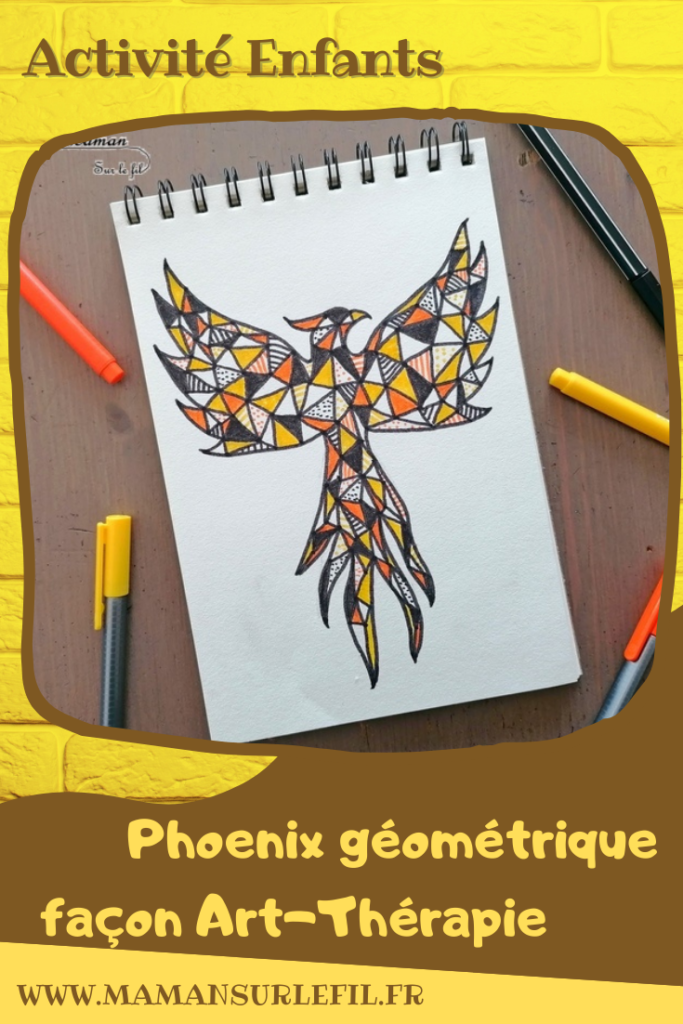 Activité créative et manuelle enfants et adultes - Phoenix géométrique en triangles et graphisme - A la découverte de art-thérapie et du concept du zentangle - Dessin et coloriage en Noir et Blanc - Graphisme - Détente relaxation temps pour soi - Traiter anxiété et stress - Créativité - arts visuels et atelier maternelle et élémentaire - adaptable pour Cycle 1, 2, 3 - émotions - géographie, asie et Chine - animaux légendaires et imaginaires - oiseau de feu - mslf