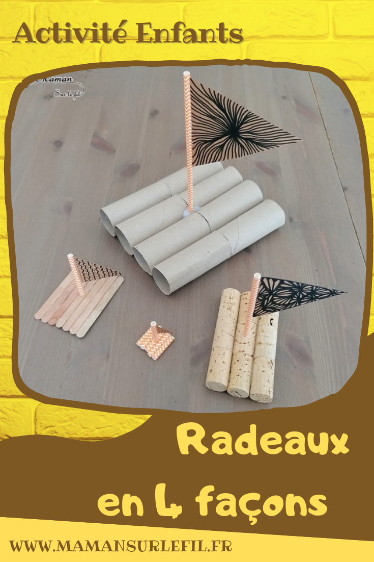 Activité créative et manuelle enfants - Fabriquer des radeaux qui naviguent sur la mer - Bricolage et expérience en Récup' - Pailles, bâtonnets de glace en bois, bouchons en liège, rouleaux de papier toilettes - Hypothèse flotte ou flotte pas - Test et expérience - Conclusion - Sciences - Démarche scientifique - graphisme et kraft - Thèmes océans, véhicules, été - Recyclage, surcyclage et Créativité - arts visuels et atelier maternelle et Cycle 1, 2 et 3 - mslf