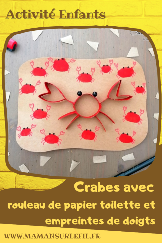 Activité créative et manuelle enfants - Crabes rouges en récup' de rouleau de PQ et empreintes de doigts en peinture - Rouleaux de papier toilette - Empreintes de doigts - Collage et dessin - Graphisme - Bricolage rapide et facile - Perles noires et papier Kraft - Carton - Thèmes animaux marins, plage et été - Surcyclage et Créativité - arts visuels et atelier maternelle et Cycle 1 et 2 - mslf