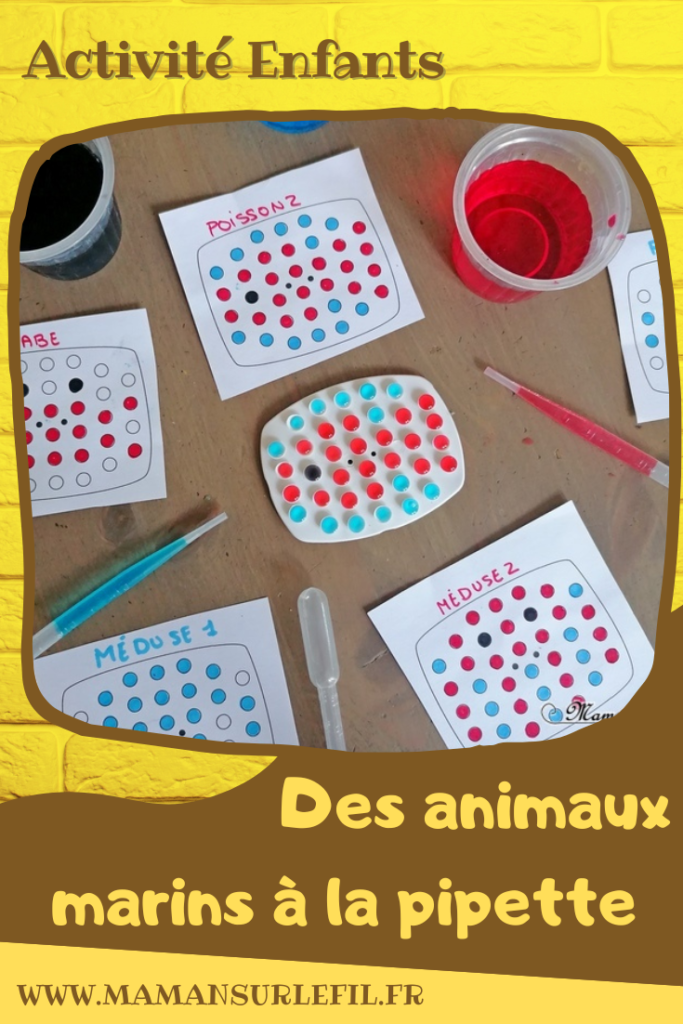 Activité créative et manuelle enfants - Animaux marins à la pipette - Pédagogique et éducative - Jeu DIY de motricité fine - Pipette et eau colorée - Reproduction de modèle - Fait maison - Musculation de la main - Pince Pouce index - Repérage dans l'espace - Thèmes animaux marins, plage et été - arts visuels et atelier autonome Cycles 1 et 2 - mslf