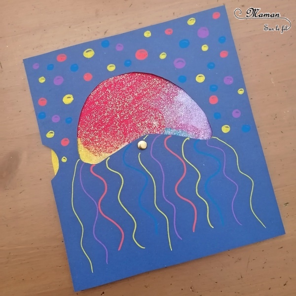 Activité créative et manuelle enfants - Jeu DIY rigolo - Méduse qui change de couleurs - Peinture, Paillettes, découpage et un peu de magie - dessin - Créativité - arts visuels et atelier maternelle et élémentaire - Cycle 1 ou 2 - Animaux marins et mer, océans ou été - mslf